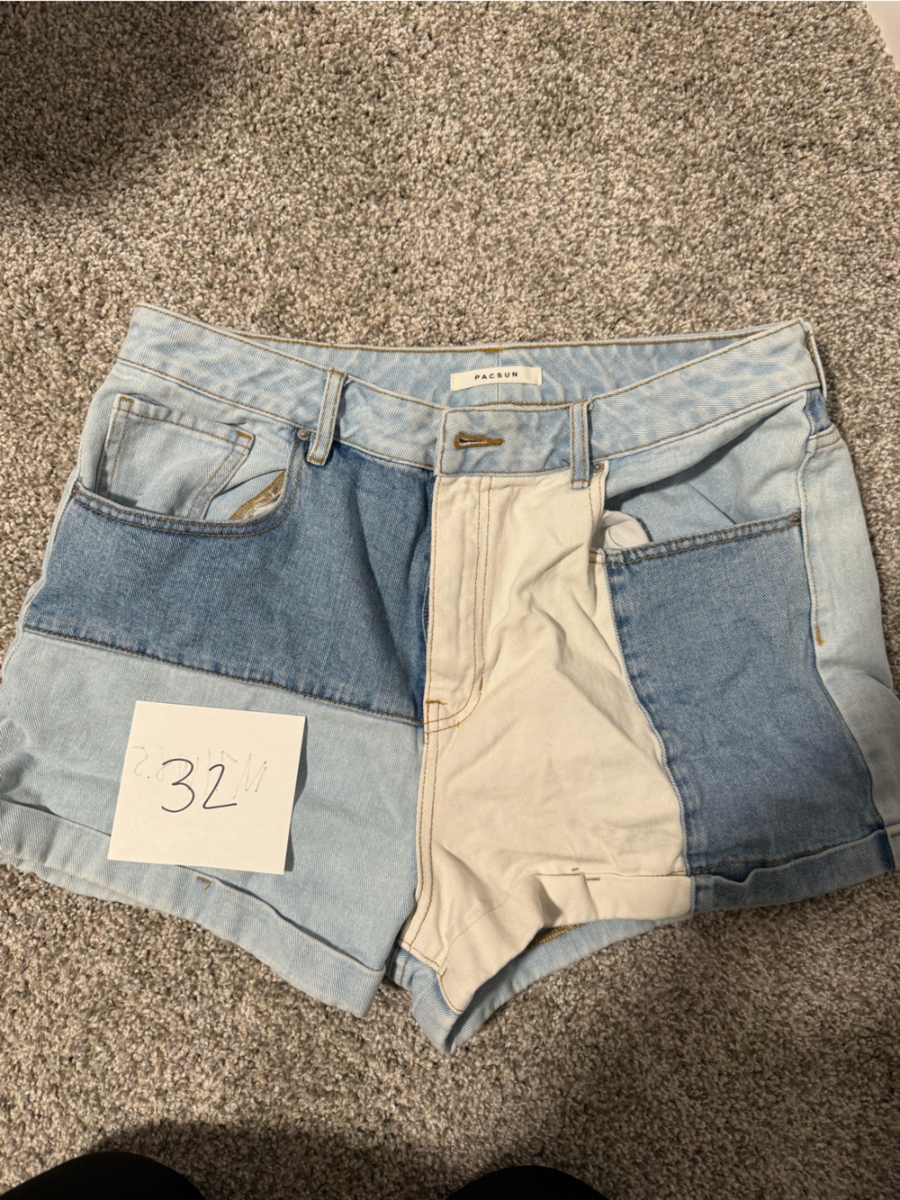 PacSun Two-Tone Patchwork Denim Shorts - Light Blue/Blue